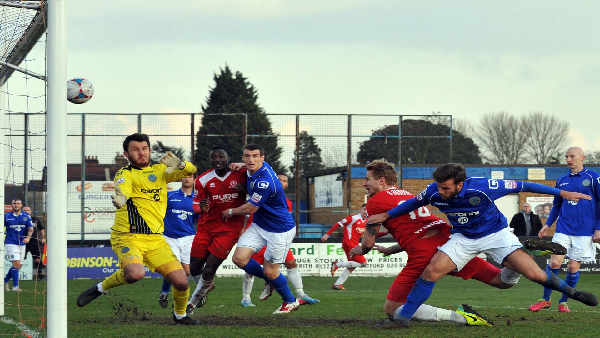 Blaine Hudson scores his first Welling goal against Macclesfield Picture: David Brown