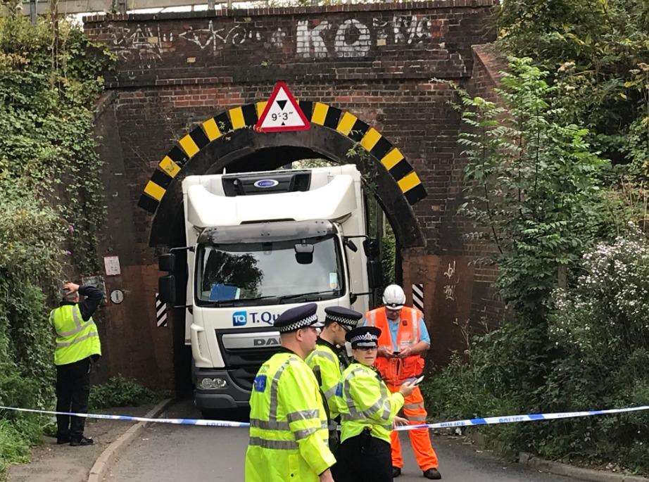 A lorry has become stuck under the Dowding Way railway bridge. Picture: Fit4Less Tunbridge Wells (4272720)