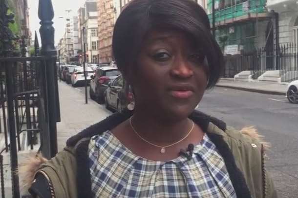 Sarah Kuteh recording a YouTube video explaining why she was dismissed for telling patients about her Christian faith