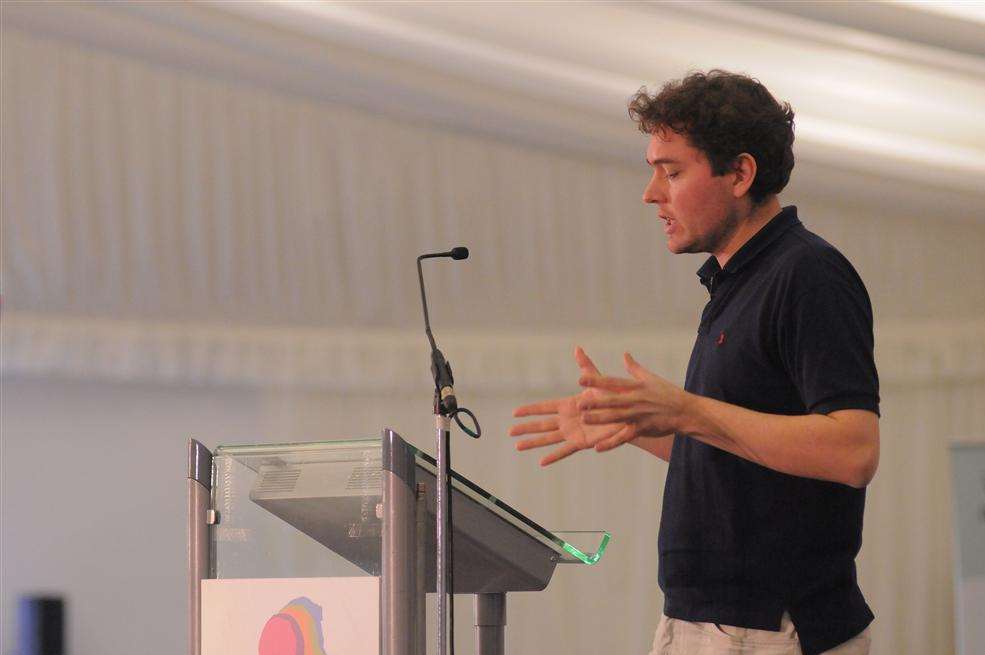 Actor Tom Mallaburn speaking at the Wellbeing Symposium