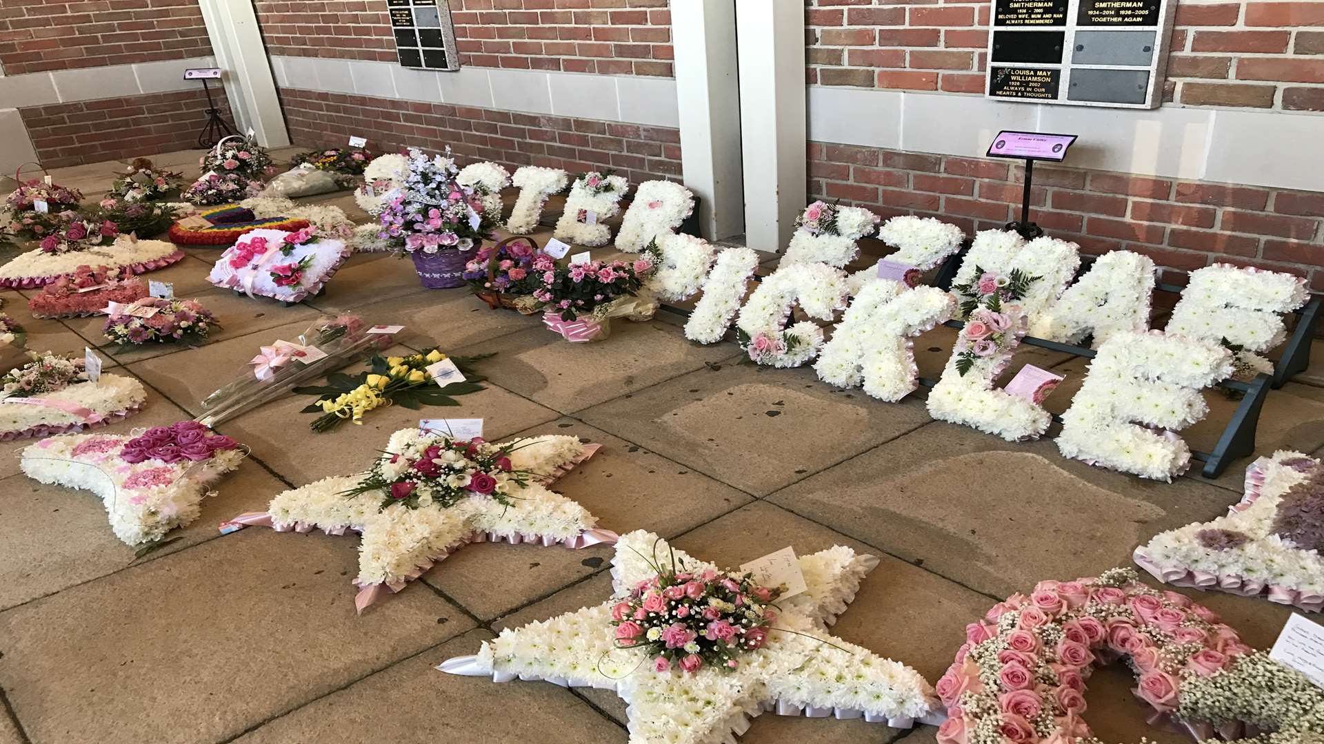 Tributes at the Garden of England Crematorium in Bobbing