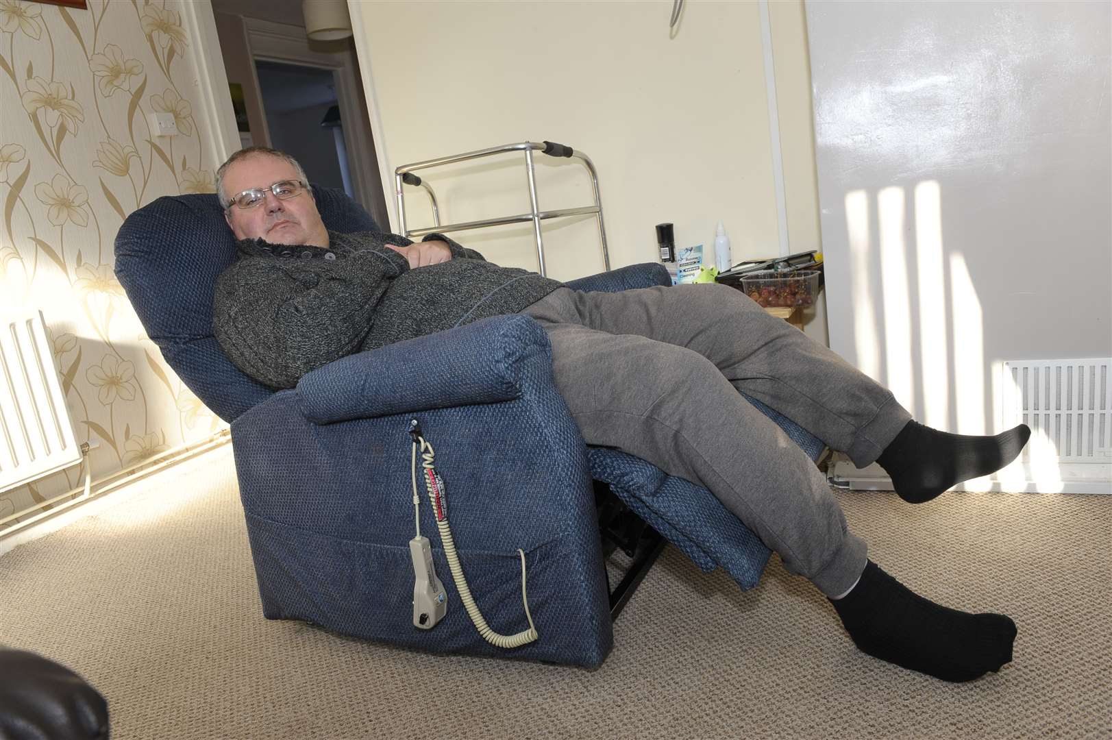 The chair is rise and recline, which helps Mr Freer get in and out of it