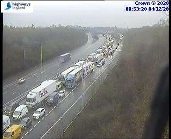 Traffic is jammed up at Maidstone on the M20 after the jacknifed lorry