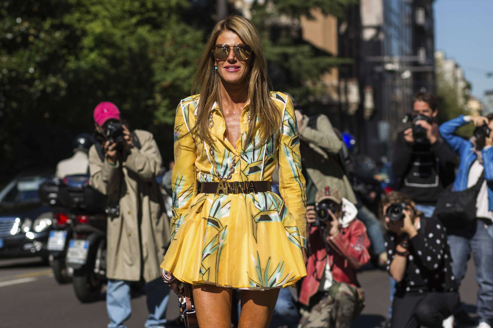 Anna Dello Russo wearing Fendi dress & bag during Milan Fashion Week
