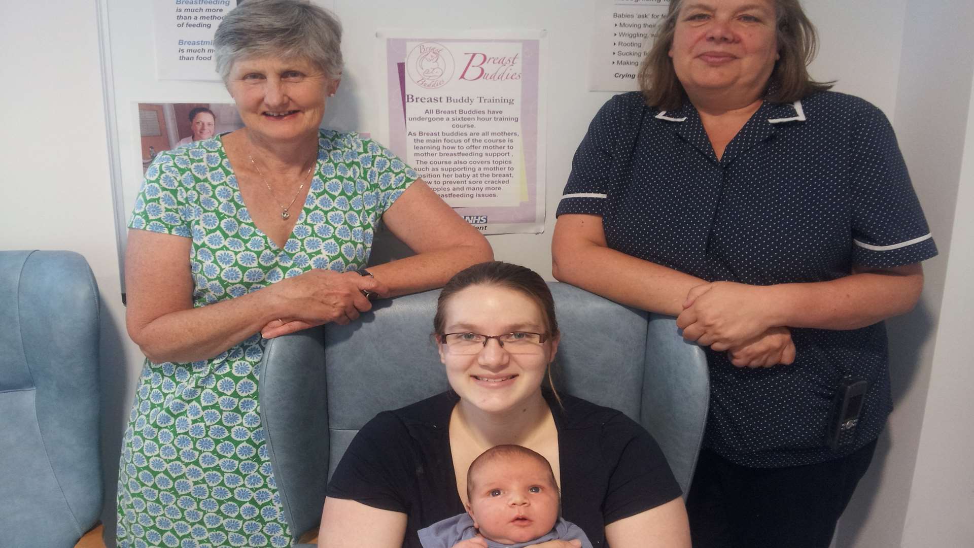 Jane Gerard-Pearse, lactation consultant, mum Emma Dunlop with baby Michael, born Monday June 2 2014, and Jean Meadows in the Tunbridge Wells clinic