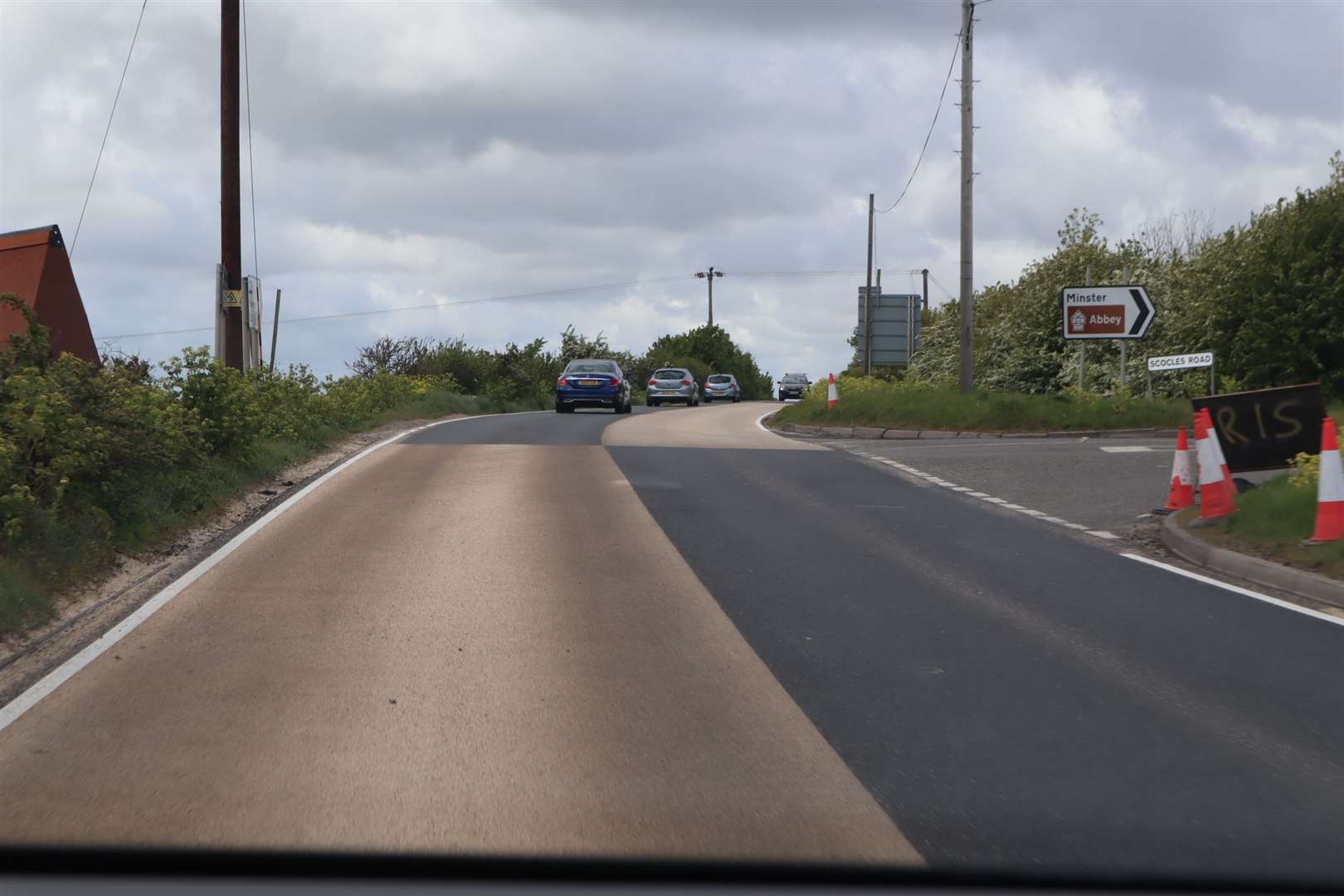 The resurfaced A2500 Lower Road at Scocles Road, Minster, on the Isle of Sheppey