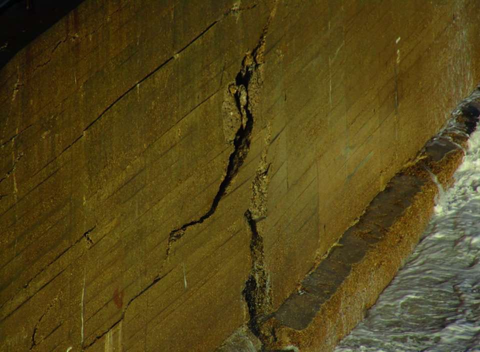 Sizeable cracks can be seen in the wall. Picture: Samphire Hoe