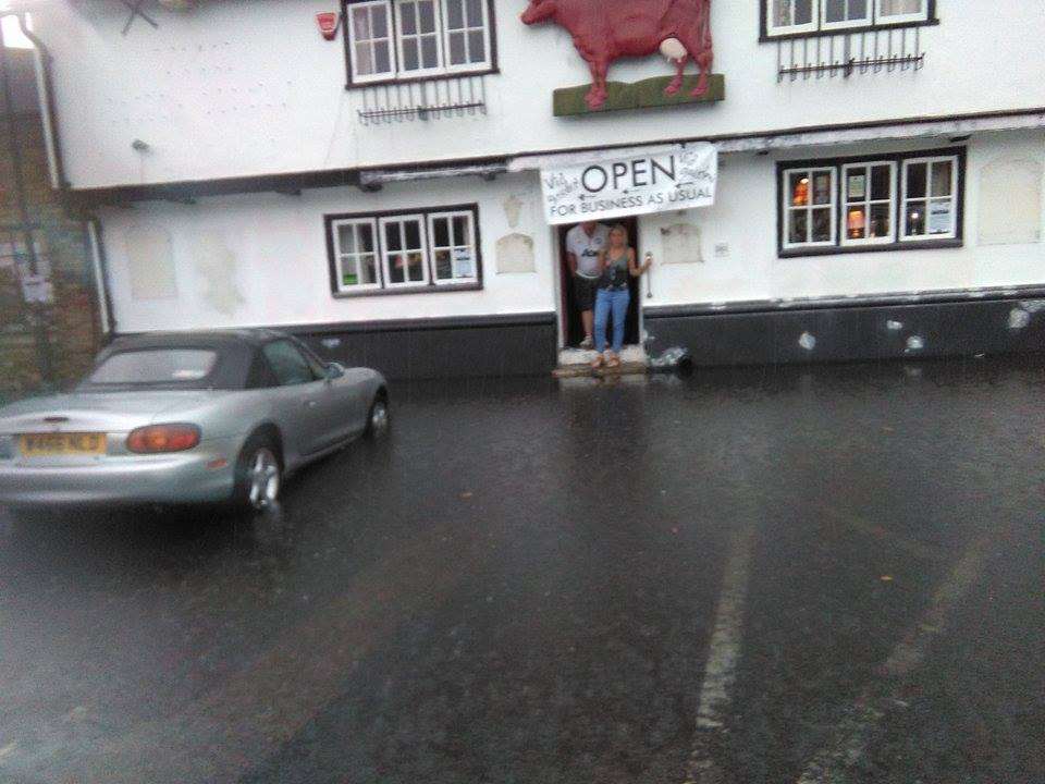 Flooding is right up to the front door of the Red Cow in Sandwich