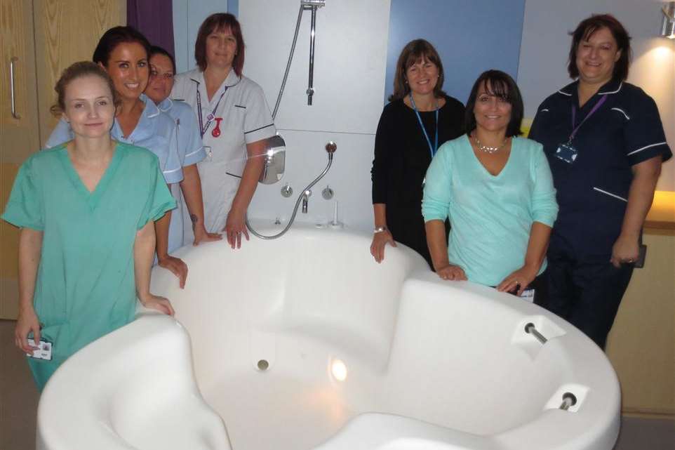 Staff at Medway Maritime Hospital with a birthing pool