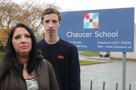 Tyler Badden with his mum Joanne outside Chaucer Technology School