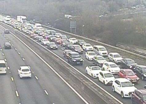 Traffic is building on the M25 near Sevenoaks as a result of a vehicle fire. Picture: National Highways