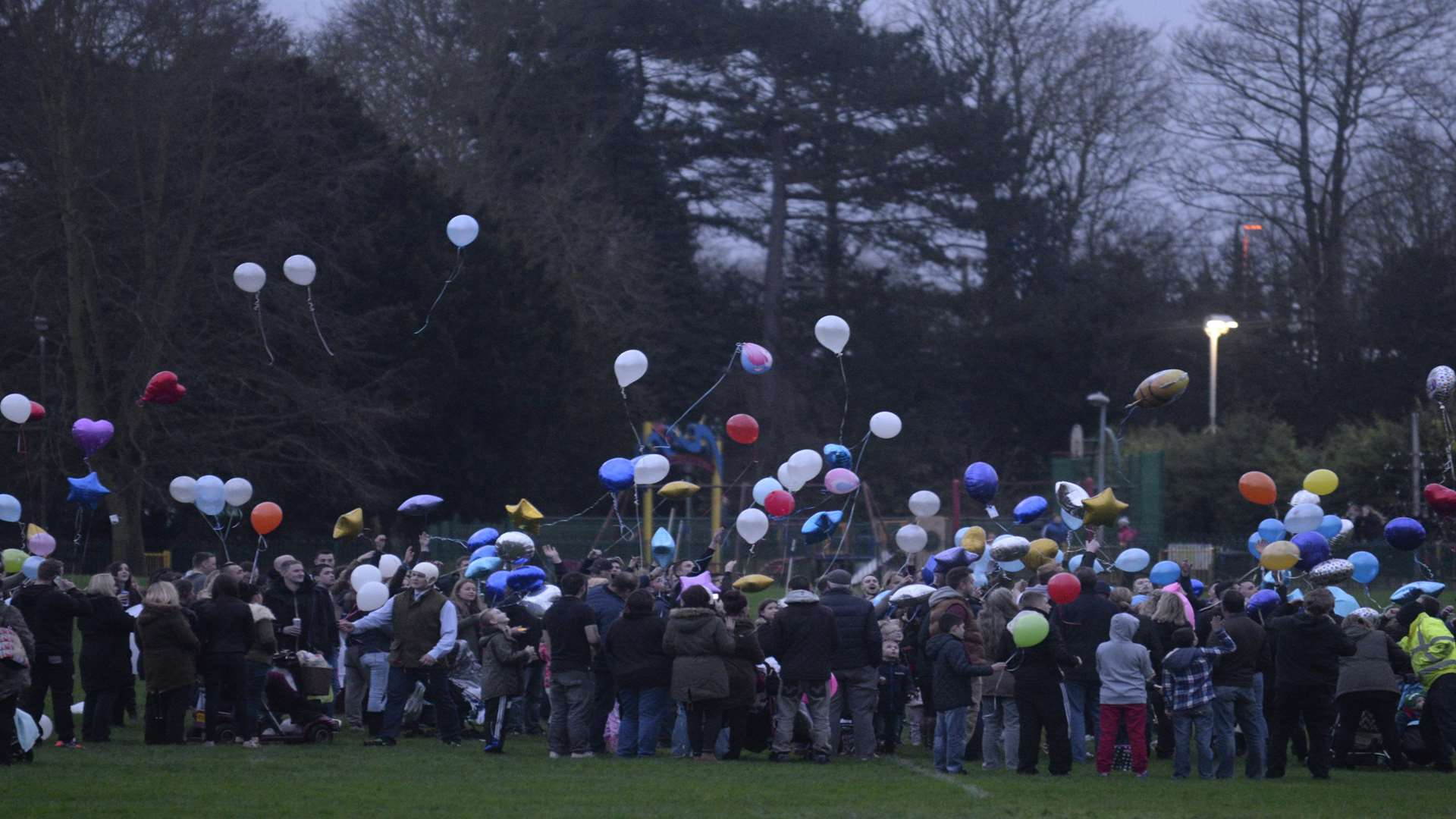 The scene at Faversham Recreation Ground on Saturday as balloons and lanterns are released in memory of Teynham car crash victim Michael Shepherd.