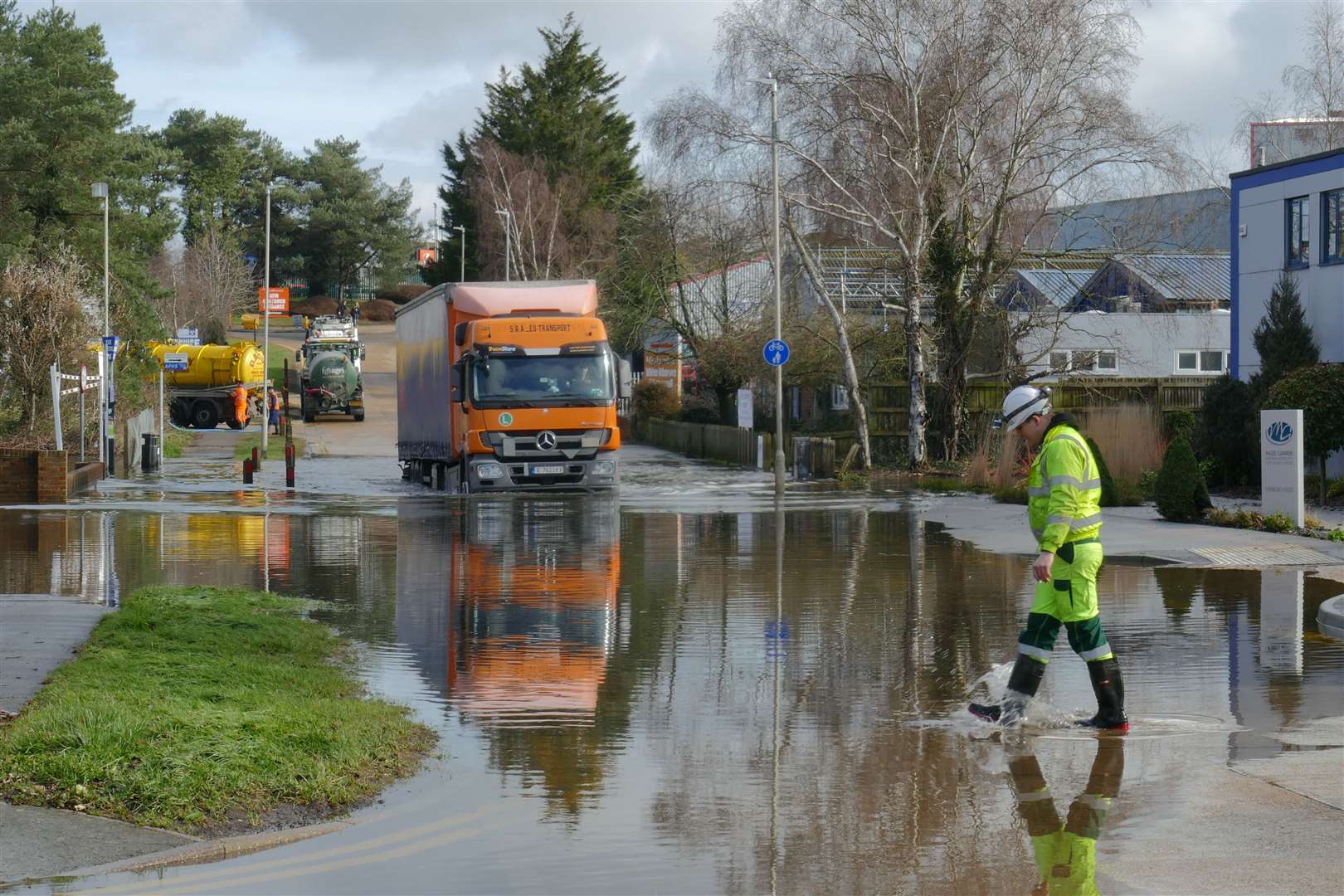 Only large vehicles including HGVs have been able to get through the water. Picture: Andy Clark