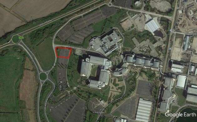 The Travelodge would be built in the car park next to Montagu Road and Spitfire Way Picture: Google Earth