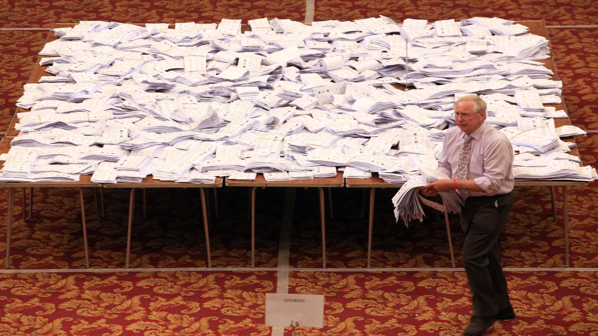 A mountain of ballots await counting in Southampton. Picture: Jon Rowley/SWNS.com