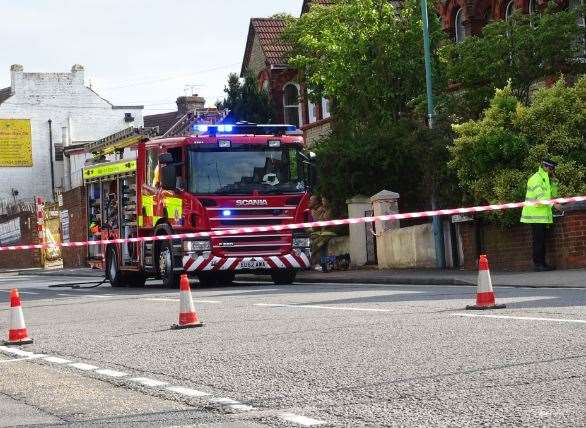 Fire crews spent two hours at the scene. Picture: Tom Smy @EastKent999vids