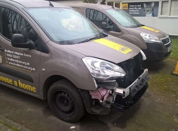 The damage to one of the vans