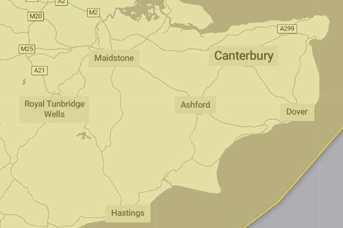 A yellow weather warning for wind is in place for the whole of Kent