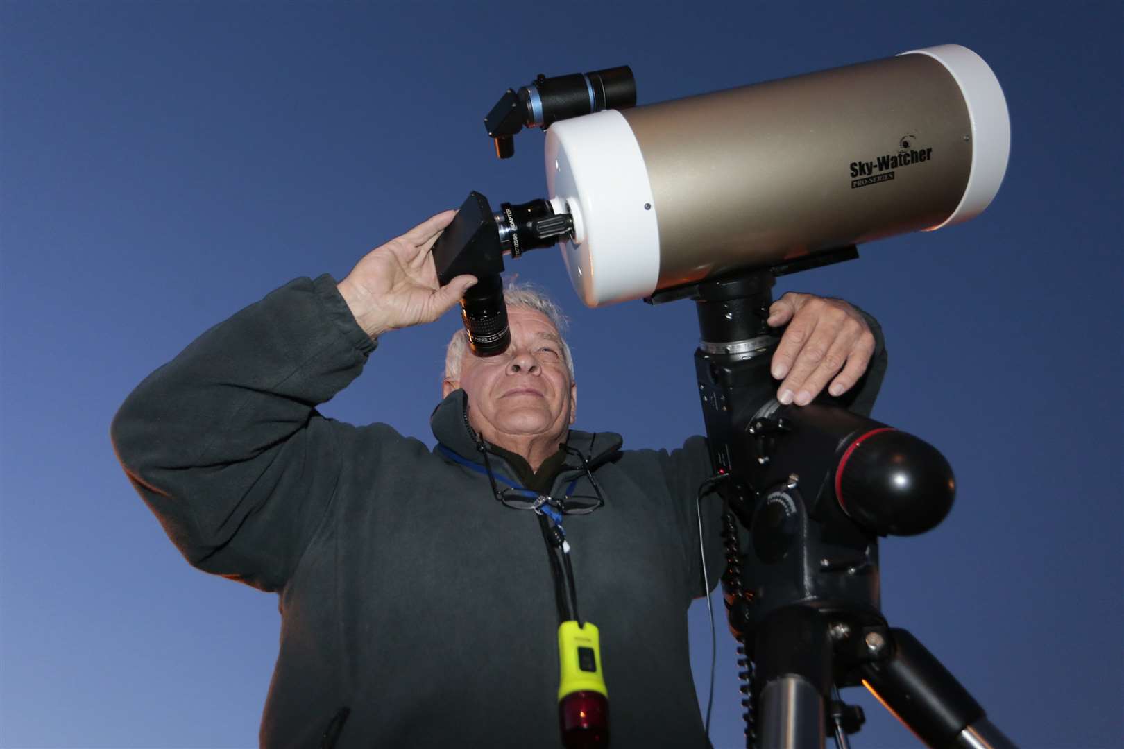 Alan Larcombe with his 8" Skywatcher. Picture: Martin Apps