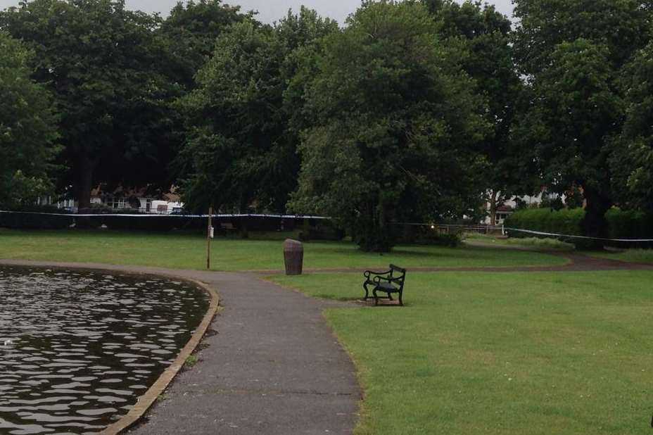 The pond at the Memorial Park has been taped off. Picture: Sarah Jane Phillips