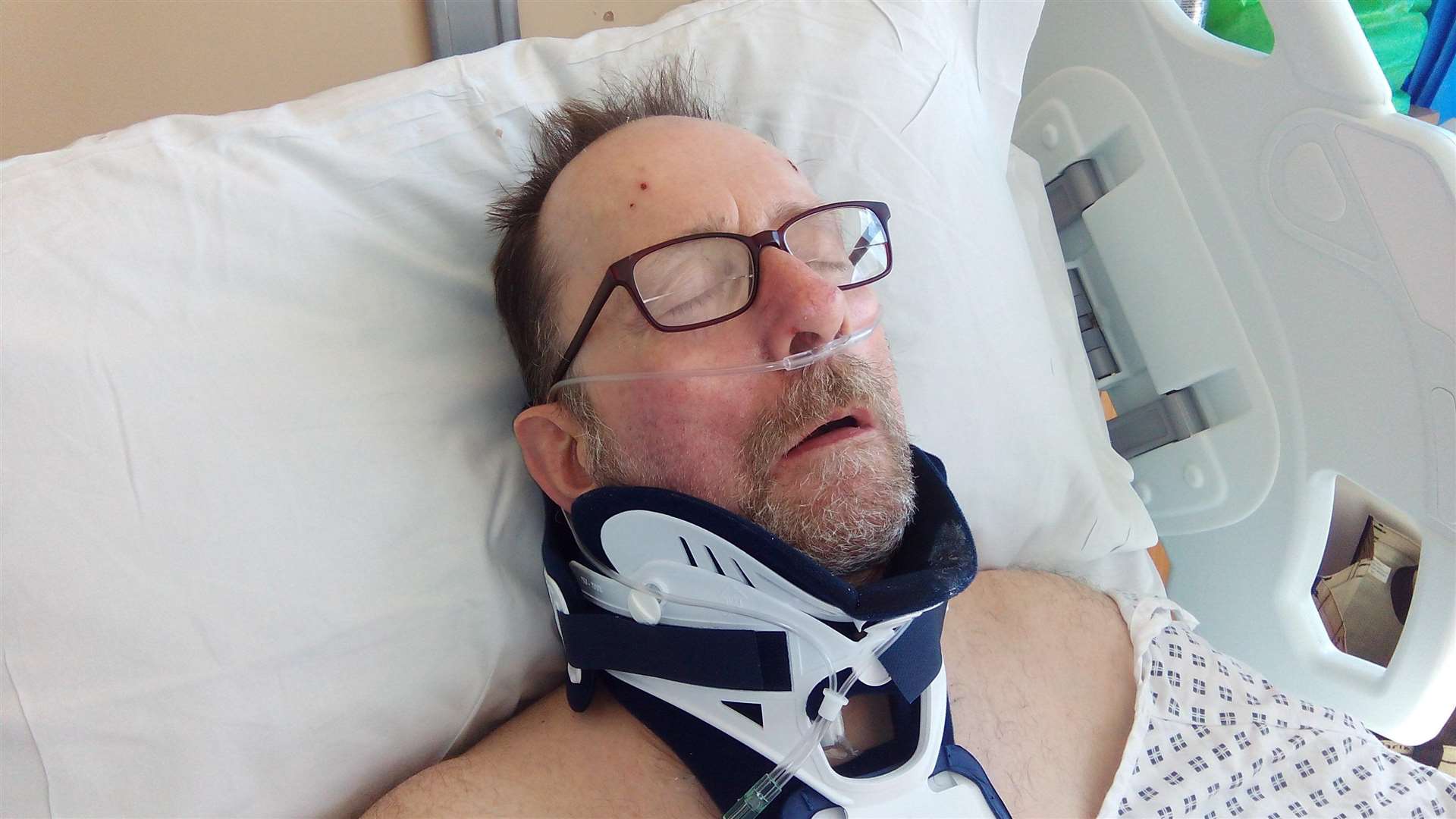 Doug Caddell in hospital following the level crossing accident