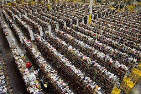 The interior of a typical Amazon books distribution centre