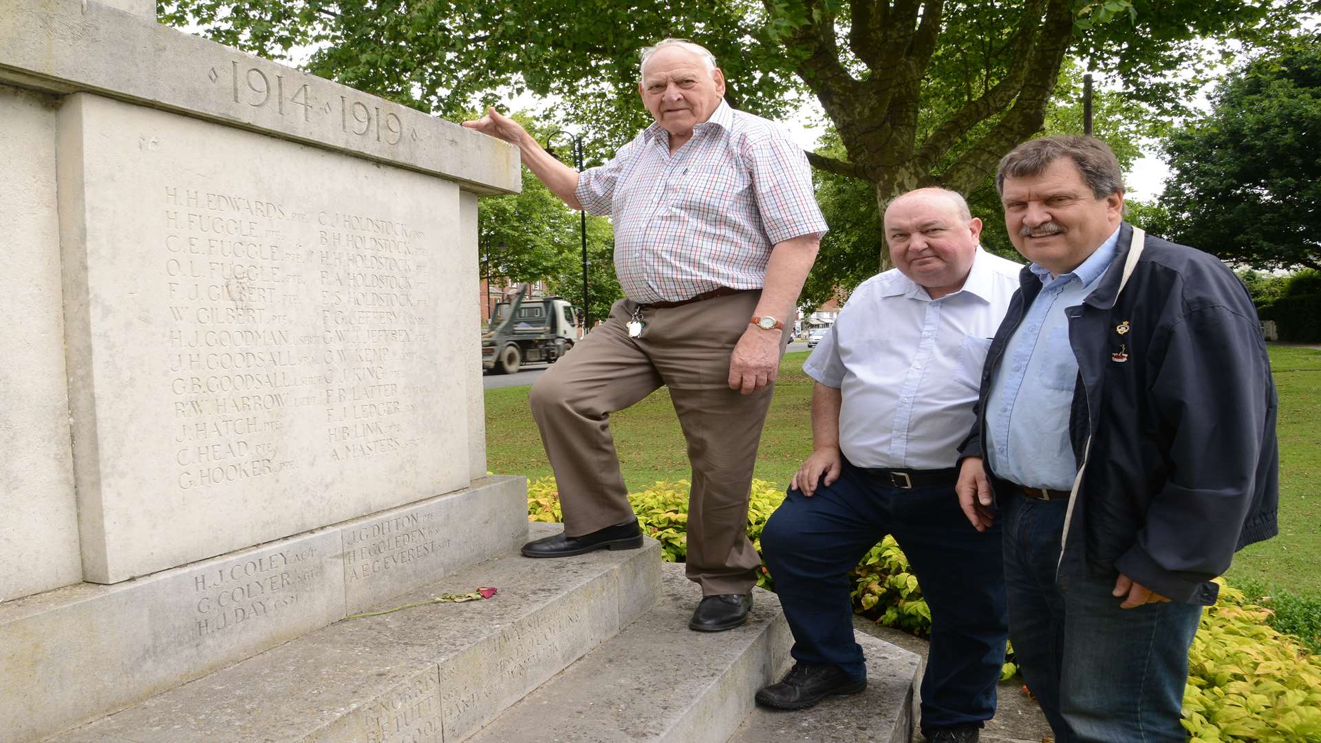 Royal British Legion members, Stanley Goodsall, Neil Beaven and Bill Chantler at Tenterden War Memorial