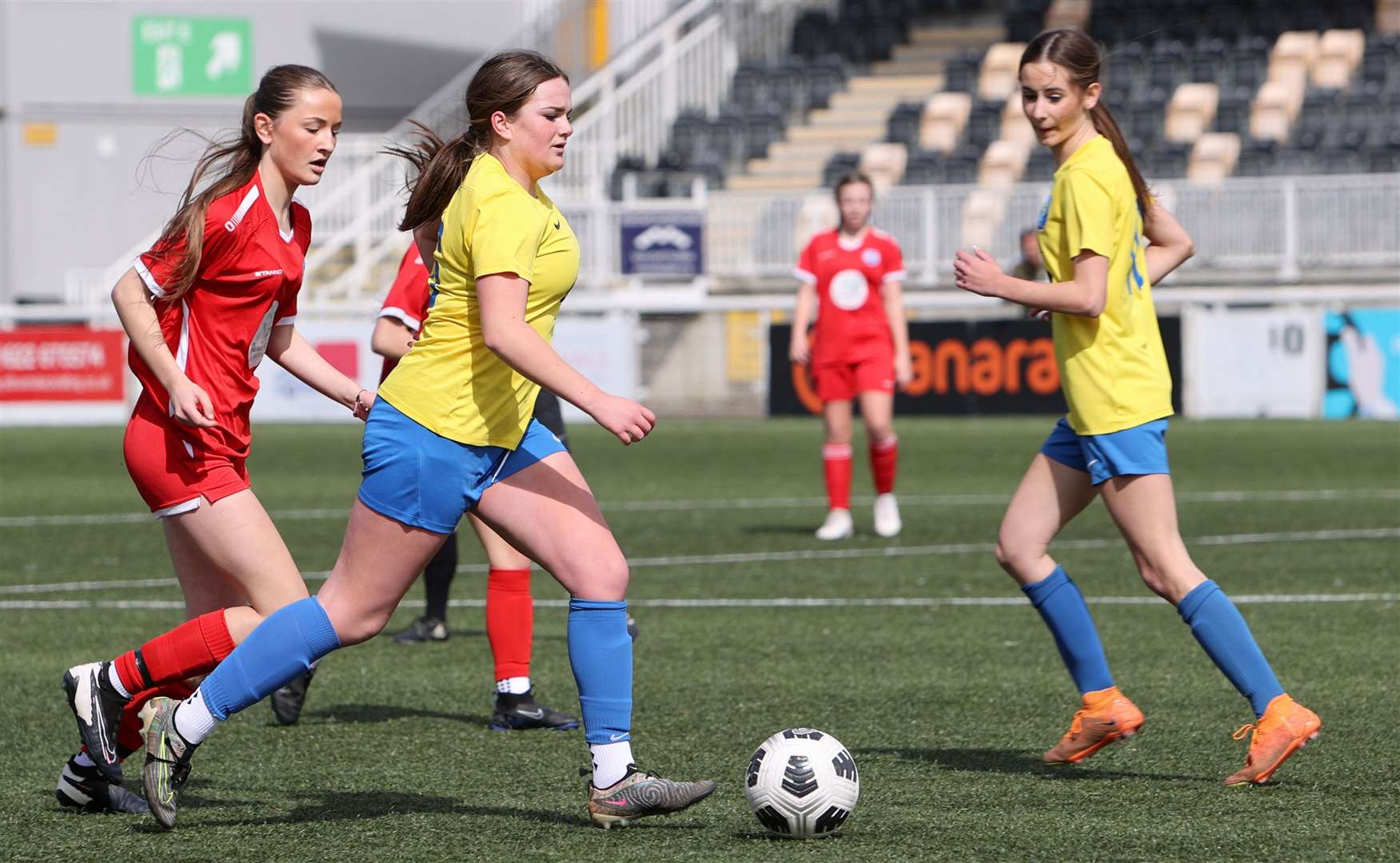 Kings Hill under-15s on the ball during the Kent Merit Under-15 Girls Cup Final on Sunday. Picture: PSP Images