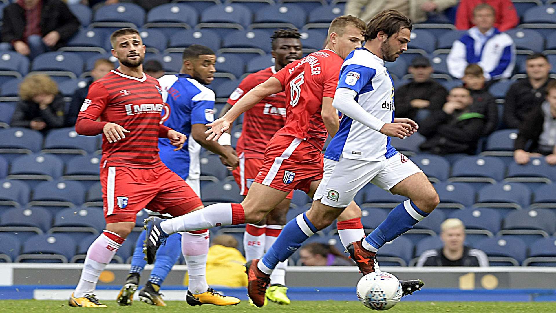 Jake Hessenthaler chases down former team-mate Bradley Dack at Ewood Park in September Picture: Barry Goodwin