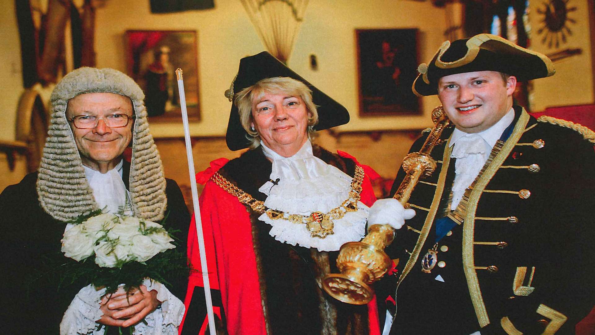 Ronnie Philpott as Dover mayor with Judge Andrew Patience, council honorary recorder, left, and Christopher Hobbs-East, town sergeant from that time. Picture courtesy of Dover Town Council.