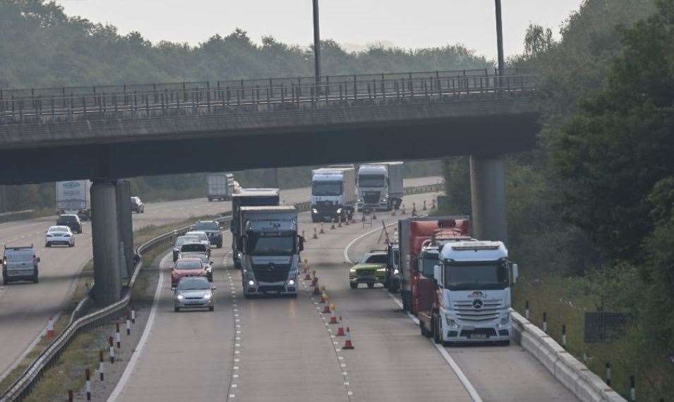 The lorry being recovered from the M20 between Ashford and Maidstone. Picture: UKNIP