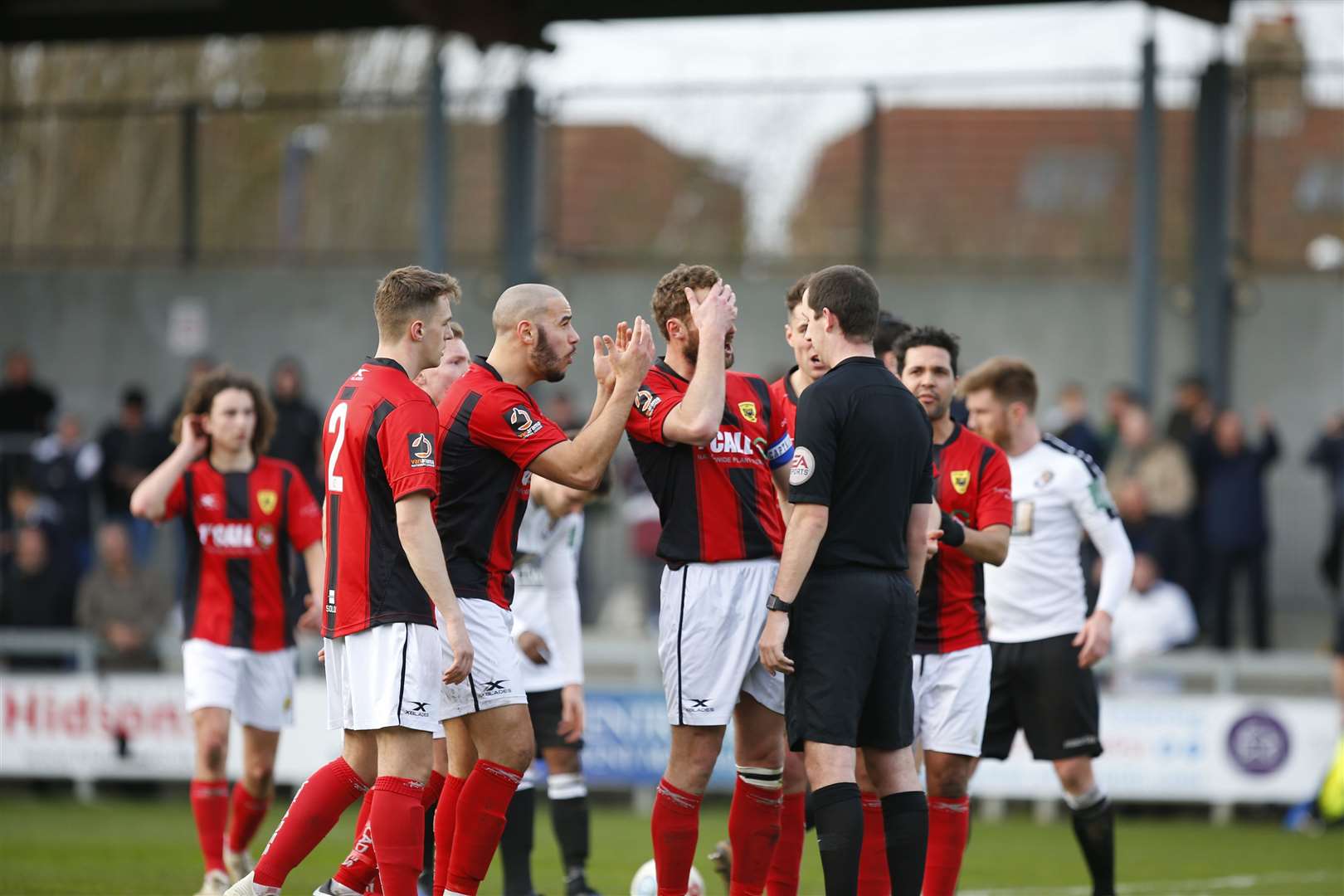 Gloucester can't believe it as Jack Packman awards Dartford a penalty Picture: Andy Jones