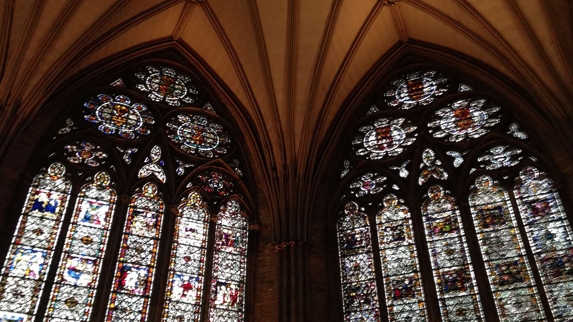 Stained glass windows inside York Minster.