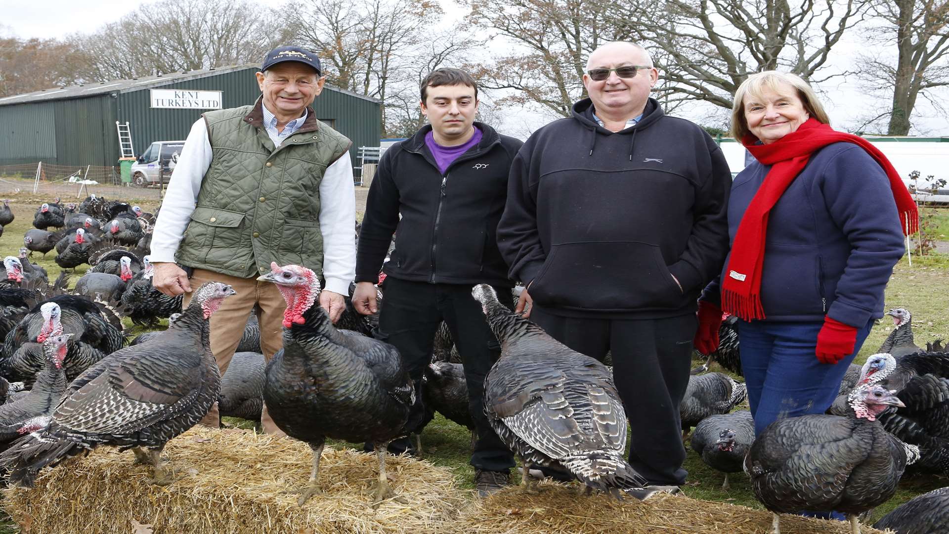 Kent Turkeys donating turkeys for homeless for You Can Help, KM appeal. From Left: Pictured are Tony Fleck, Vasko Spasov from Kent Turkeys with Dave Holland & Angela Clay from Homeless Care