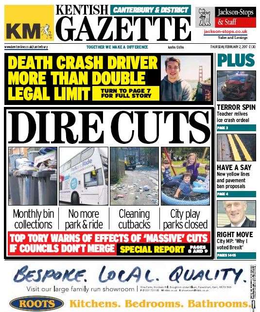 This is the front page of this week's Kentish Gazette which covers Canterbury