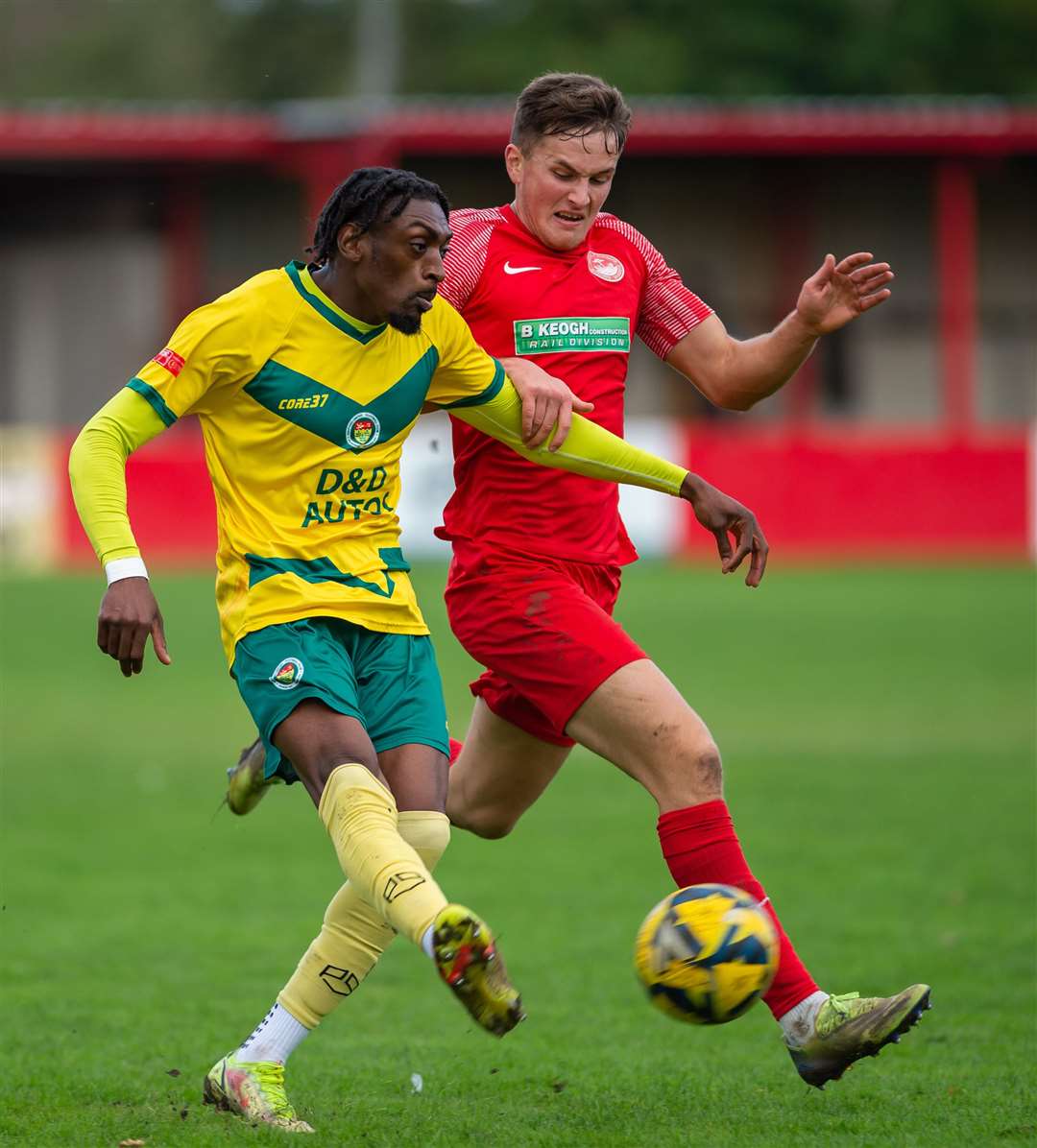 Gil Carvalho on the ball for Ashford at Hythe. Picture: Ian Scammell