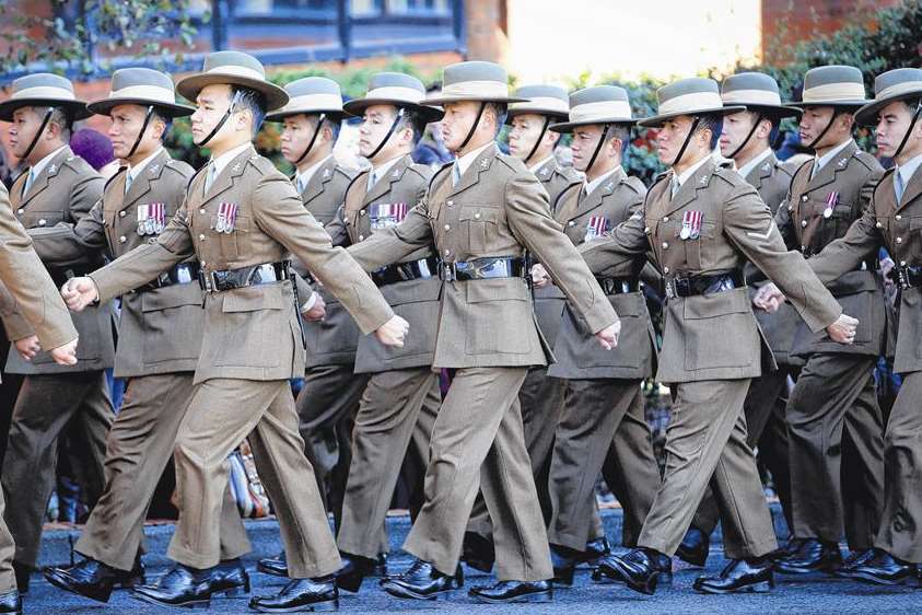 Gurkha soldiers march in Maidstone.