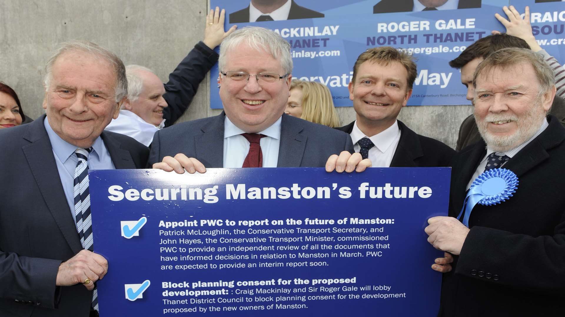 North Thanet candidate Sir Roger Gale, transport secretary Patrick McLoughlin, South Thanet candidate Craig Mackinlay and leader of Thanet Conservatives Bob Bayford