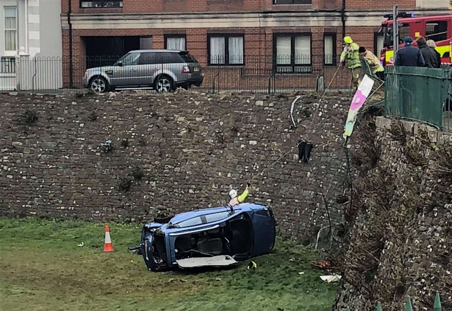 A car has crashed into the castle moat. Picture: John Sheridan