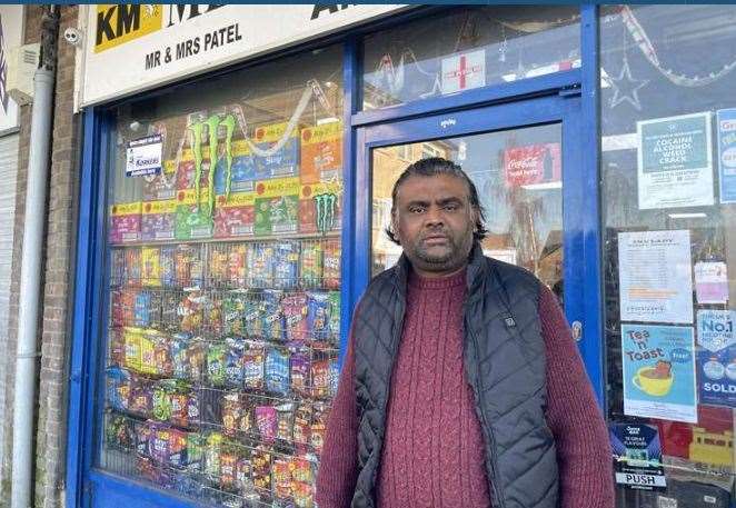 Umesh Patel, owner of M&P News in Shepway, Maidstone, was left with a broken nose after chasing a suspected thief