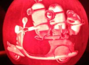 One of a few creations from the knife of Jason Burns. Minions on a bike!