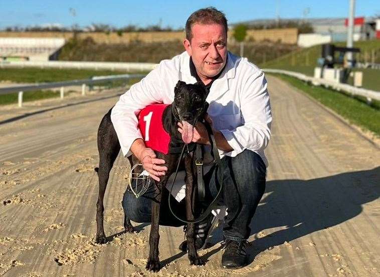 Greyhound trainer Paul Donovan with Asbo Lenny