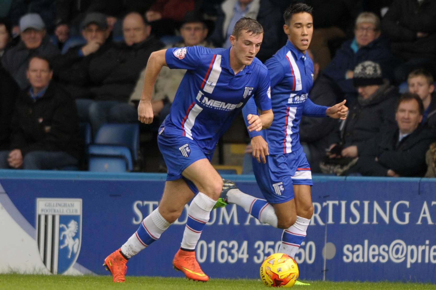 Brennan Dickenson drives forward against Leyton Orient during Gillingham's 3-2 win Picture: Barry Goodwin
