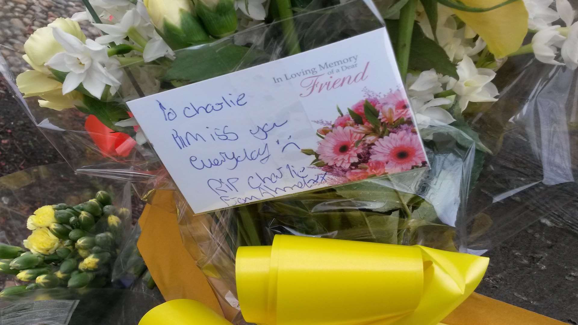 Flowers and messages were left in Westgate Bay Avenue where King Ethelbert School pupil Charlie Richardson was hit by a car