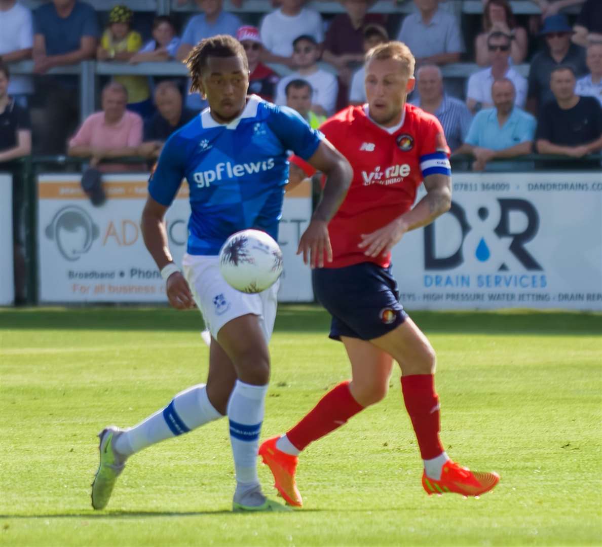 Chris Solly in action during Fleet’s defeat to Wealdstone in September. Dennis Kutrieb’s side got their own back with a 2-0 win at the weekend. Picture: Ed Miller/EUFC