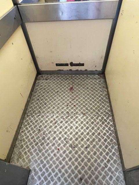 What appears to be blood in the lift at Gravesham Court in Gravesend. Picture: Viktória Szalai