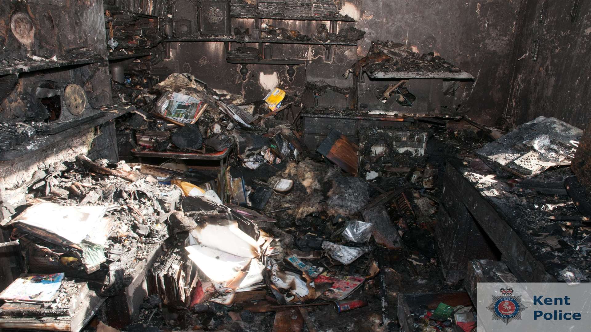 Bushell's fire damaged study. Picture: Kent Police.