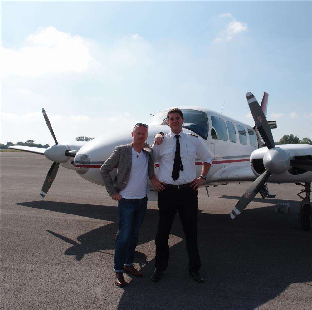 Andy prepares for take off from Lydd Airport with pilot, James.