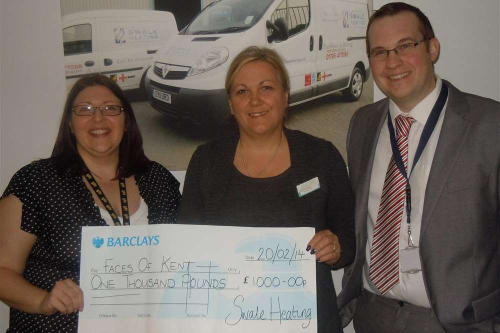 Swale Heating donates £1,000 to FACES of Kent charity, from left, Swale Heating learning and development managerWendy Chiu, FACES of Kent chief executive Sandie Hornby and Swale Heating's Kevin Thomas