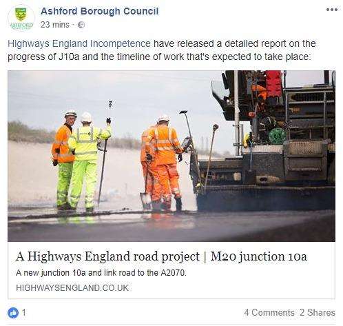 Ashford Borough Council appeared to hit out at Highways England